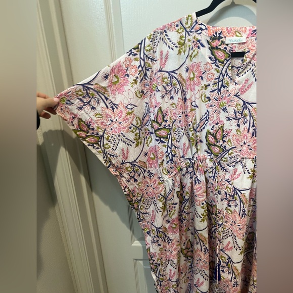 Meraki Artisanal Floral Tassel Kaftan Dress Large NWOT - Picture 4 of 7